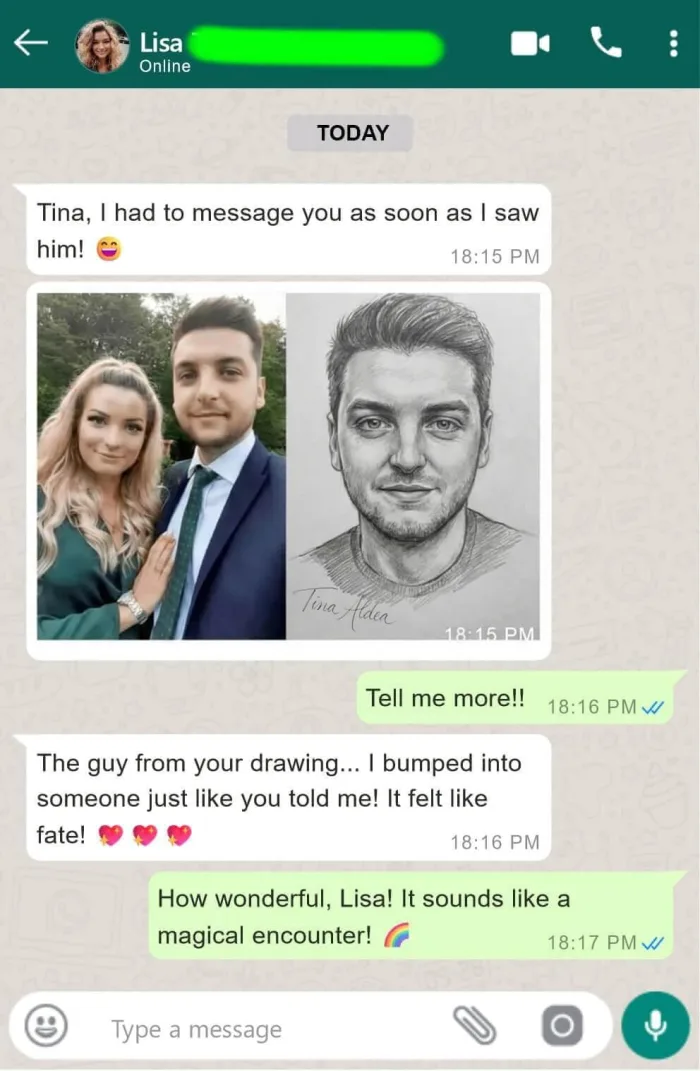 Lisa's message to Tina — recognized the face from her sketch